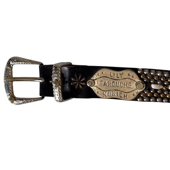 Lily Farouche Munich Studded Black Leather Belt Silver Buckle sz M 31” Mod main image 10